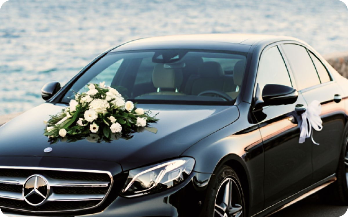 Wedding car decorated with flowers